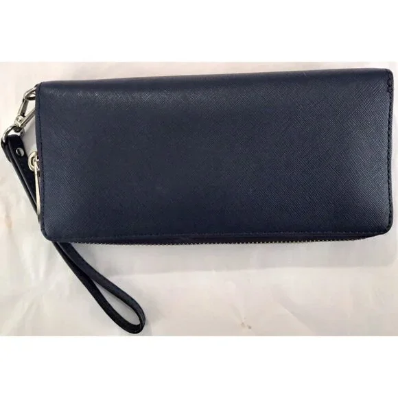 Michael Kors Women's Jet Set Saffiano Leather Blue Zip Closure Wristlet Wallet - Picture 4 of 7